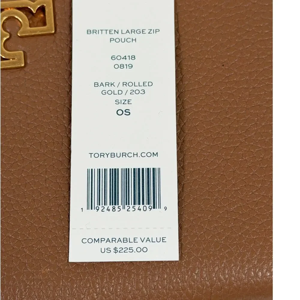 Tory Burch Tan Britten Large Zip Pouch Wristlet‎ Clutch Bag Purse
